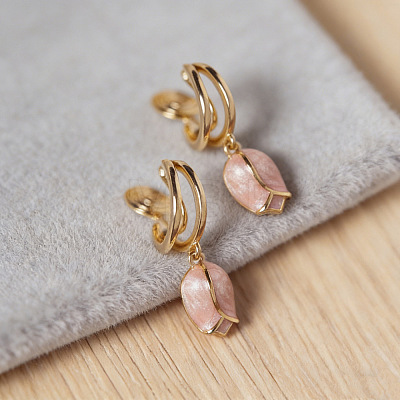 Brass Enamel Clip-on Earrings for Women WG05889-01-1