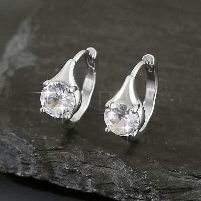 Brass Pave Clear Cubic Zirconia Hoop Earrings WGEEE3C-02-1