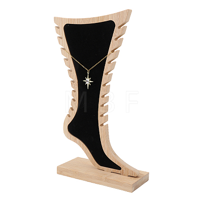 Foot Shaped Bamboo & Velvet Anklet Display Stands ODIS-WH0030-140A-1