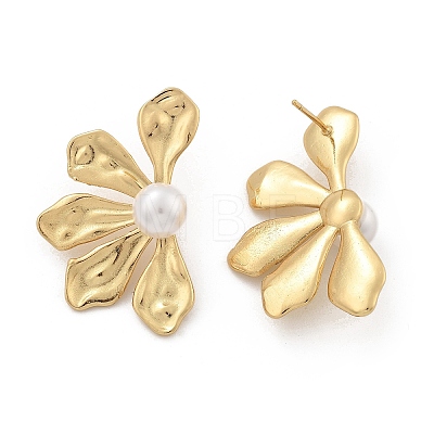 Brass Flower Stud Earrings EJEW-R016-05G-1