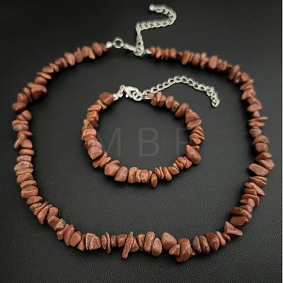 Synthetic Goldstone Chip Beaded Necklaces for Women IW6789-15-1