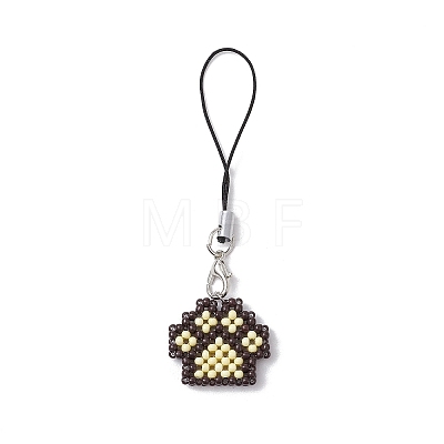 Paw Print Glass Seed Bead Beaded Charm Mobile Straps HJEW-MZ00186-02-1