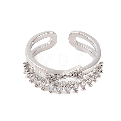 Bowknot Brass Micro Pave Clear Cubic Zirconia Double Layer Open Cuff Rings for Women RJEW-P124-02P-1