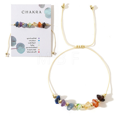 Chakra Bohemian Style Natural Mixed Gemstone Chip Braided Bead Bracelets for Women Men X-XQ9440-1