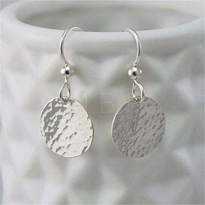 Hammered Textured Flat Round Alloy Dangle Earrings FS-WG8537A-01-1