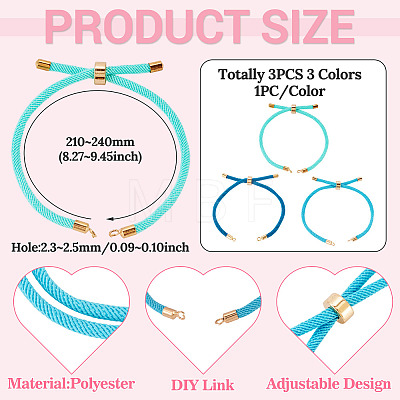 3Pcs Polyester Braided Round Cord Slider Bracelet Making MAK-TA0001-38A-1