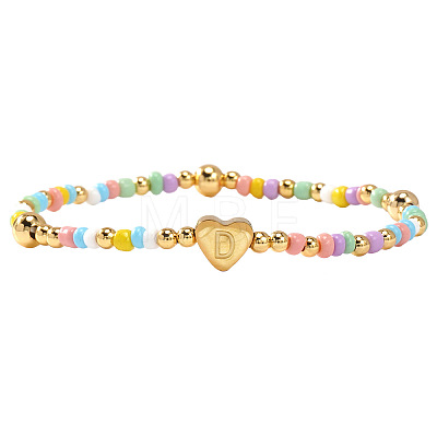 Summer Stainless Steel Heart Alphabet Colorful Glass Seed Beaded Stretch Bracelets for Women JV8929-30-1