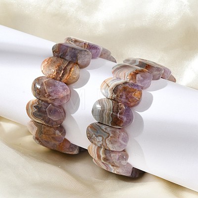 Oval Natural Amethyst Lace Agate Beads Stretch Bracelets for Women Men BJEW-C097-04A-1