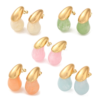 Teardrop Resin Stud Earrings EJEW-U003-26G-1