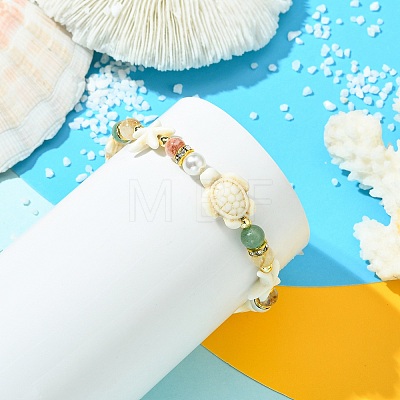 Shell Pearl & Natural & Synthetic Mixed Gemstone Beads Stretch Bracelets for Women BJEW-JB13898-03-1