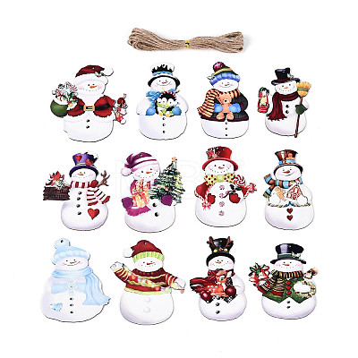 24Pcs UV Single Face Printed Wood Pendant Decorations WOOD-N020-35-1