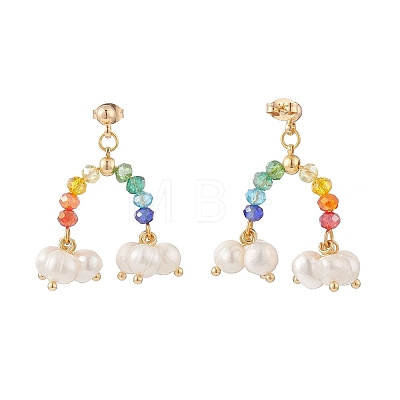 Natural Pearl & Glass Beaded Rainbow & Cloud Dangle Stud Earrings EJEW-TA00151-1