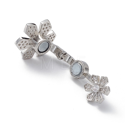 Rack Plating Flower Brass Pave Clear Cubic Zirconia Fold Over Magnetic Clasps KK-C019-21P-1
