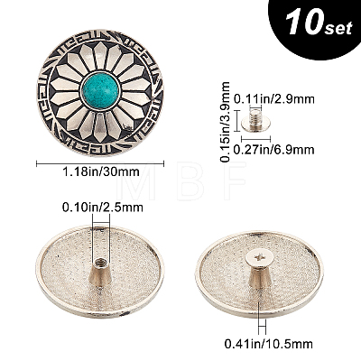 Gorgecraft 10Pcs 1-Hole Alloy & Turquoise Decorative Rivets FIND-GF0003-47-1