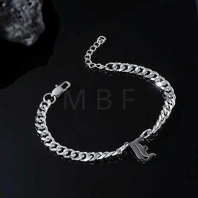 304 Stainless Steel Initial Pendant Cuban Link Chain Necklaces FS-WGB15F2-25-1