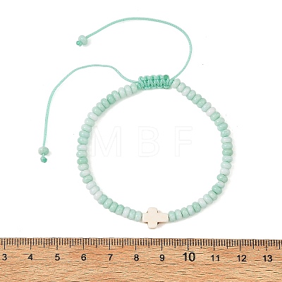 Adjustable Dyed Synthetic Turquoise Religion Cross & Ombre Effect Dyed Glass Rondelle Braided Bead Bracelets BJEW-JB14309-01-1