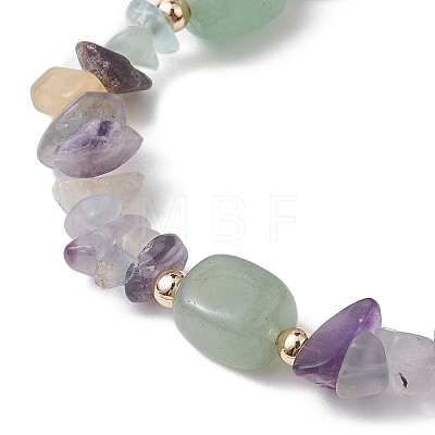 Natural Fluorite Chip & Cuboid Beaded Stretch Bracelets for Women BJEW-JB10808-05-1