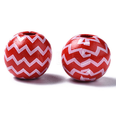 Painted Natural Wood European Beads WOOD-S057-046-1