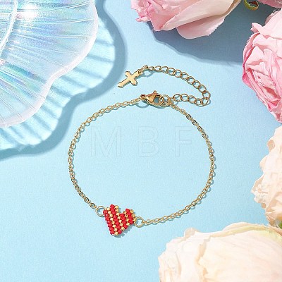 Glass Seed Beads Heart Link Bracelets BJEW-MZ00093-01-1