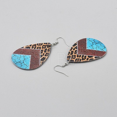 Artificial Leather Teardrop Dangle Earrings EJEW-WH0817-001A-1