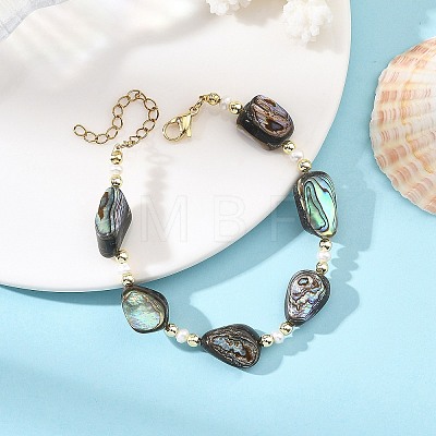 Natural Abalone Shell/Paua Shell Beaded Bracelets BJEW-JB14221-1