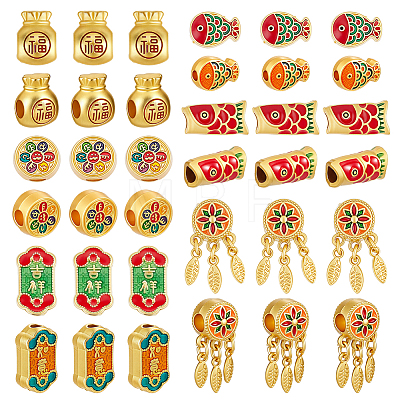 36Pcs 6 Styles Alloy Enamel European Dangle Beads FIND-GA0008-60-1