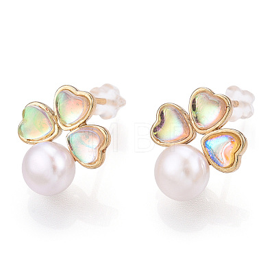 Natural Pearl with Resin Clover Stud Earrings PEAR-N017-06A-1