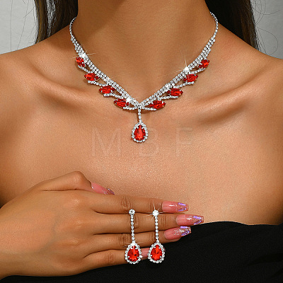 Teardrop Alloy Rhinestone Pendant Necklaces & Stud Dangle Earrings Sets FS-WG1DC8E-03-1