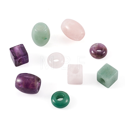 Fashewelry 9Pcs 9 Style Natural Green Aventurine & Rose Quartz & Amethyst  European Beads G-FW0001-21-1