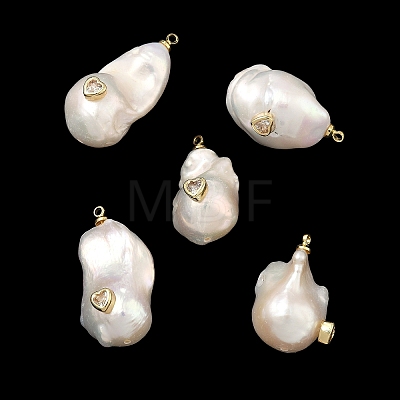 Brass & Pearl Micro Pave Cubic Zirconia Pendants KK-H259-13C-G01-1