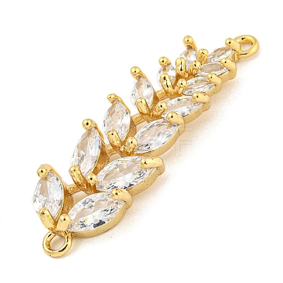 Rack Plating Brass Pave Clear Cubic Zirconia Leaf Links Connector Charms KK-P277-49G-1