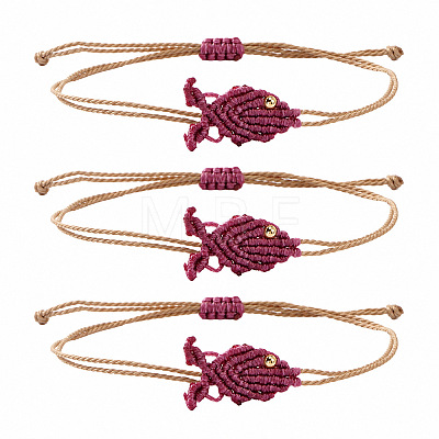 Ocean Adjustable Braided Wax Cord Fish Link Bracelet Sets with Brass Beads for Women XU5174-1-1