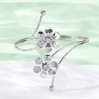 Flower Alloy Arm Cuff Bangles for Girl Women AJEW-A063-01E-P-1