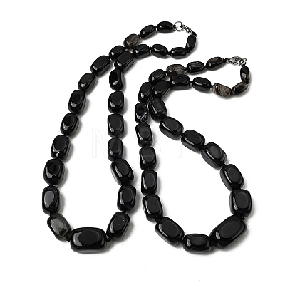 Dyed Natural Agate Cuboid Graduated Beaded Necklaces with Alloy Clasps NJEW-C113-01B-1