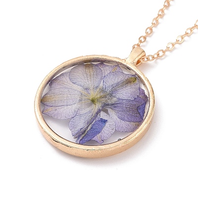 Dry Pressed Real Flower Resin Pendant Necklace NJEW-G088-01KCG-01-1