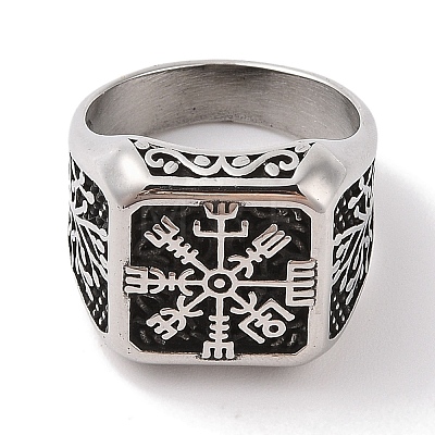 Viking 304 Stainless Steel Vegvisir Wide Finger Rings for Mens RJEW-U005-21A-04-1