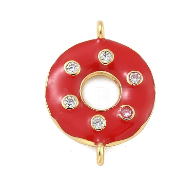 Rack Plating Brass Clear Cubic Zirconia Donut Connector Charms KK-A234-030G-01-1