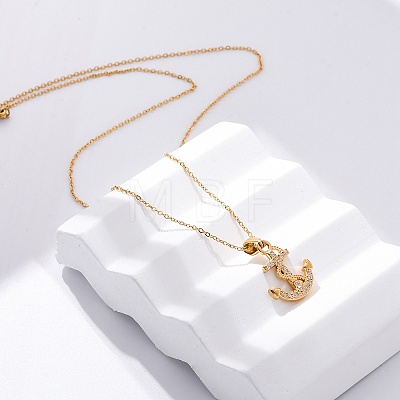 304 Stainless Steel Crystal Rhinestone Anchor Pendant Necklaces NJEW-Z057-01A-G-1