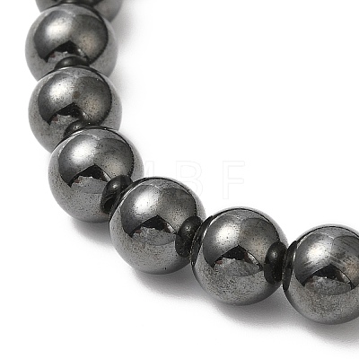 Synthetic Magnetic Hematite Round Beaded Stretch Bracelets BJEW-E080-02A-1
