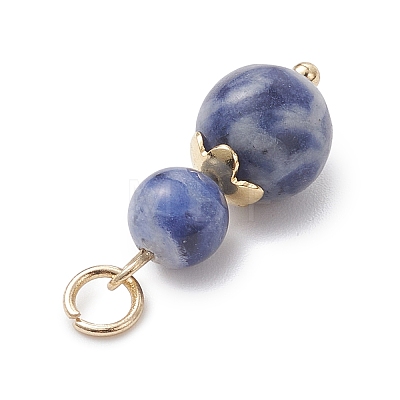 3Pcs 3 Styles Dyed Natural Quartz & Blue Spot Jasper & Lapis Lazuli Round Beaded Pendants PALLOY-JF04701-01-1