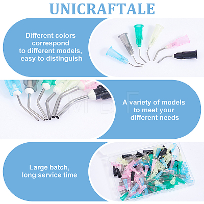 Unicraftale 120Pcs 6 Styles Bent Tip Plastic with 304 Stainless Steel Fluid Precision Blunt Needle Dispense Tips KY-UN0001-05-1