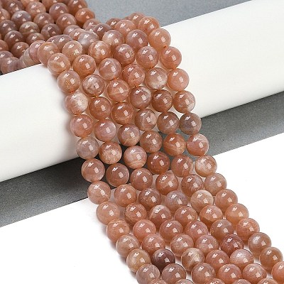 Natural Sunstone Round Bead Strands G-F266-11-8mm-01-1