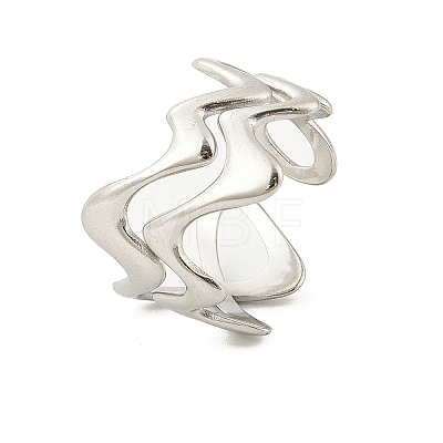 Wave 304 Stainless Steel Open Cuff Rings for Women RJEW-G338-18P-1