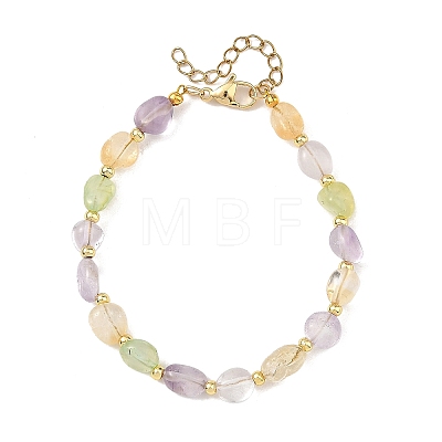 Natural Multi Color Quartz & Brass Nuggets Beaded Bracelets BJEW-JB14230-1