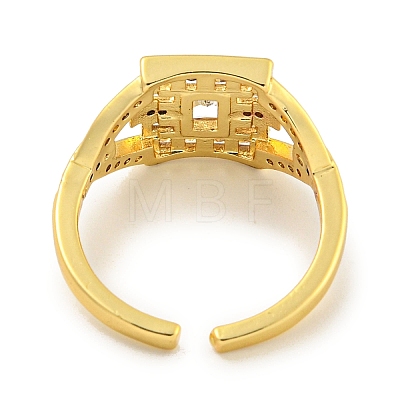 Rack Plating Brass Micro Pave Cubic Zirconia Rectangle Open Cuff Ring for Women RJEW-C082-05G-1