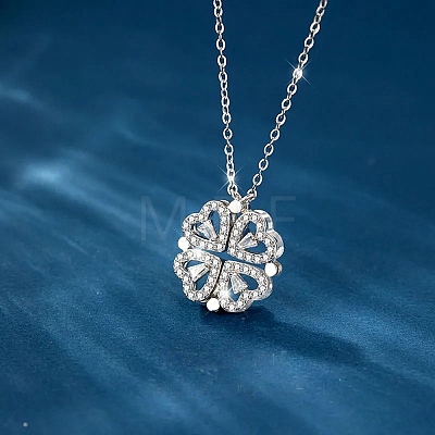 Clover 304 Stainless Steel Rhinestone Pendant Necklaces for Women NJEW-M107-03P-1