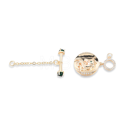 Brass Clear & Green Cubic Zirconia Toggle Clasps KK-N232-467-1