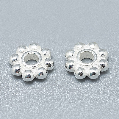 925 Sterling Silver Granulated Daisy Spacer Beads STER-T002-98S-1