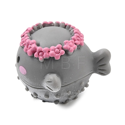 Sea Animals Opaque Resin Pufferfish with Flower Crown Figurine RE-CBA1AA1-03G-1