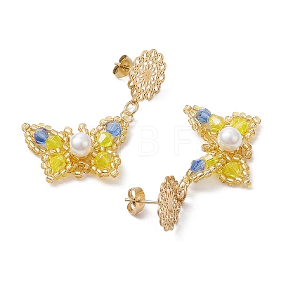 Glass Seed Beads Butterfly Stud Earrings EJEW-MZ00271-02-1